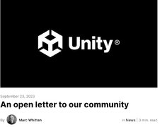 Unity高级副总裁发表公开信称撤回“按安装收费的政策”