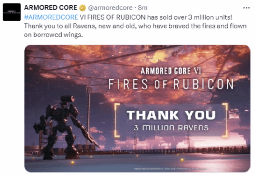 《装甲核心6》全球销量已破300万份